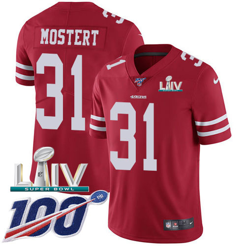 San Francisco 49ers Nike #31 Raheem Mostert Red Super Bowl LIV 2020 Team Color Men Stitched NFL 100th Season Vapor Untouchable Limited Jersey->women nfl jersey->Women Jersey